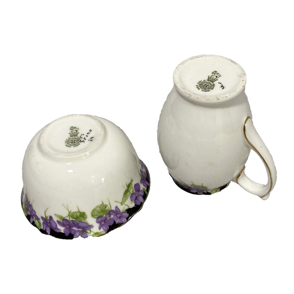 Royal Doulton Open Sugar Bowl & Creamer Violets Motif Set Made in England 1930 - Picture 6 of 13